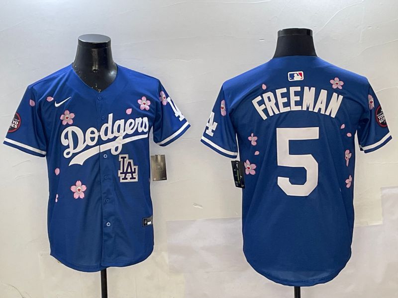 Men Los Angeles Dodgers #5 Freeman Blue Sakura Edition 2025 Nike MLB Jersey style 9->los angeles dodgers->MLB Jersey